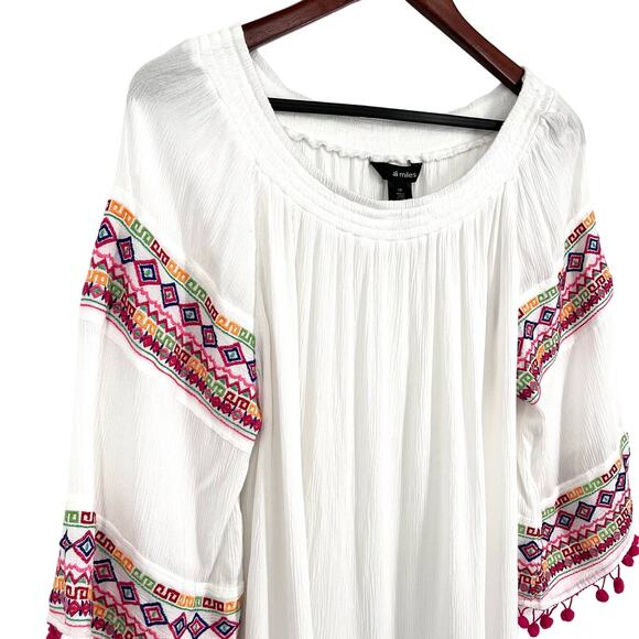 Ali Miles Plus Size 1X White Pink BOHO Tropical Beach Blouse Shirt Top Artsy - Picture 5 of 9
